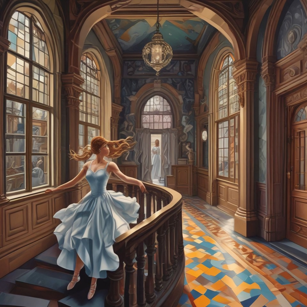 Graceful Woman in Blue Dress Art Print